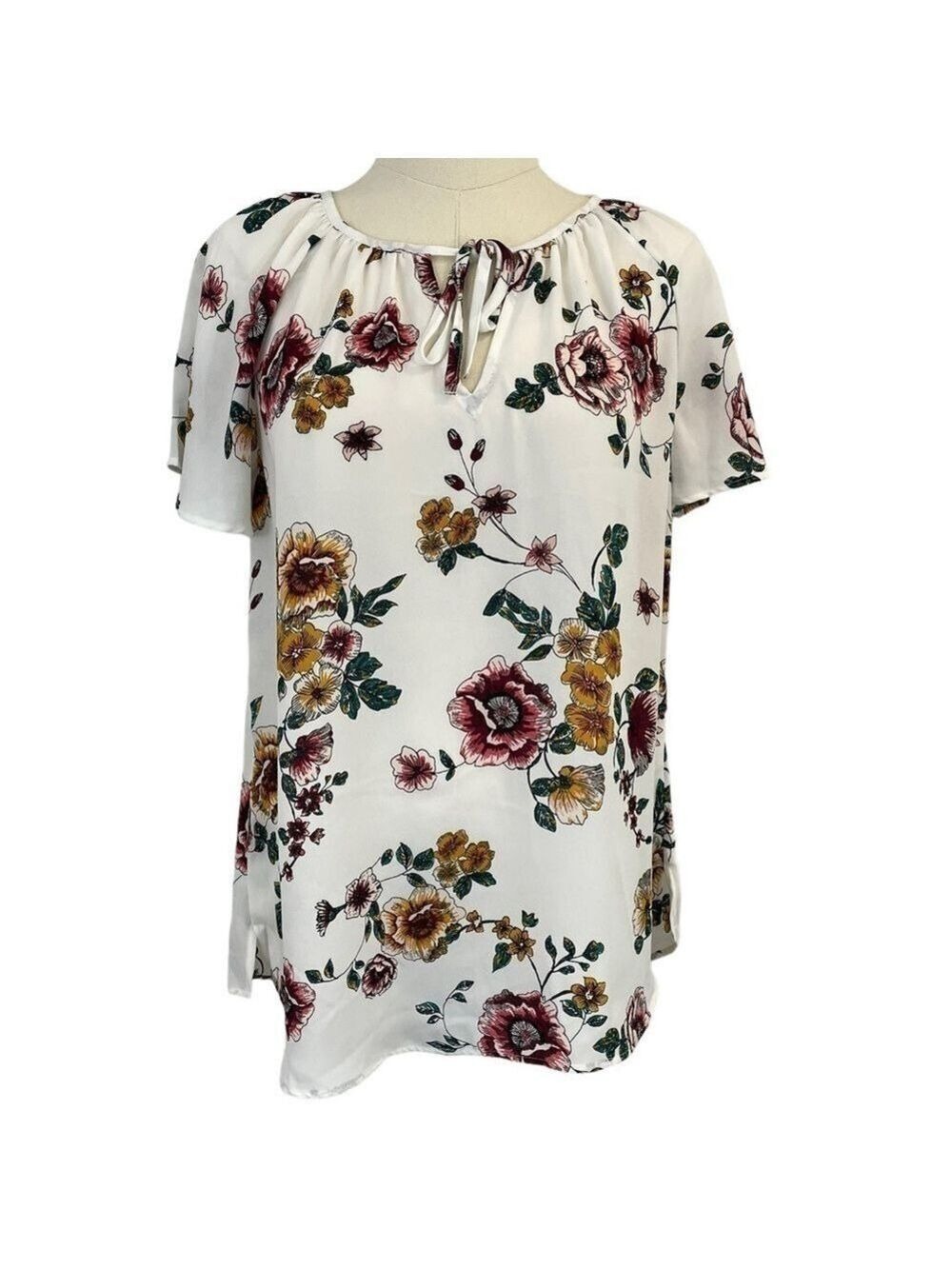 Maurices Short Sleeve Floral Blouse Womens S White Multicolour Lightweight Shirt